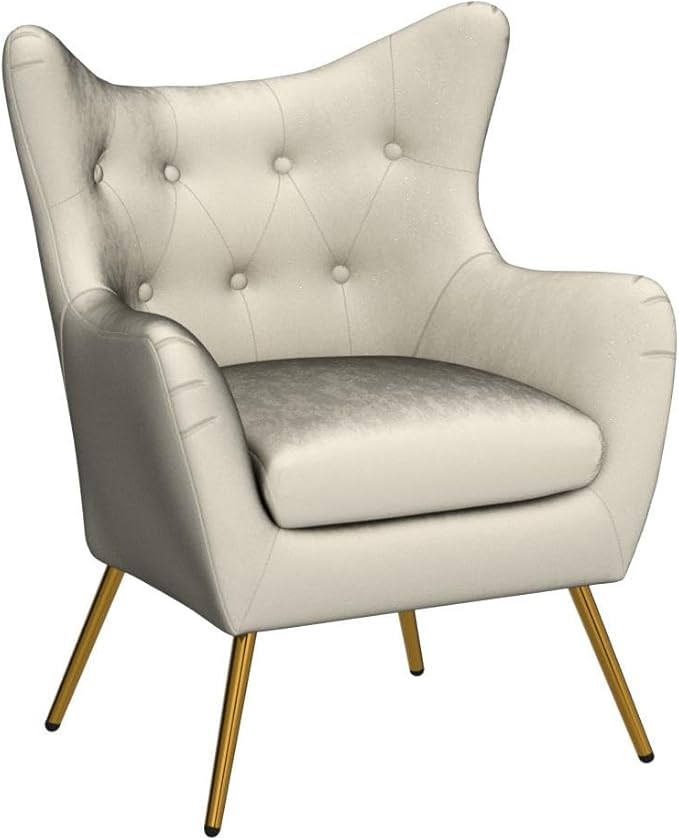 HULALA HOME Velvet Accent Chair, Modern Wingback Arm Chair with Metal Gold Legs, Velvet Tufted Upholstered for Living Room Bedroom(TAN)