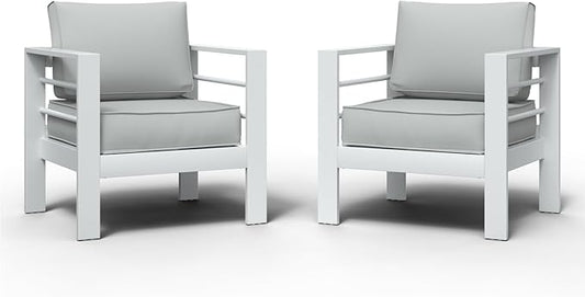 Aluminum Patio Furniture Set, Single Chair Outdoor Set with 5 Inch Cushions, Patio Sofa Sets with Waterproof Covers for Backyard Garden(White)