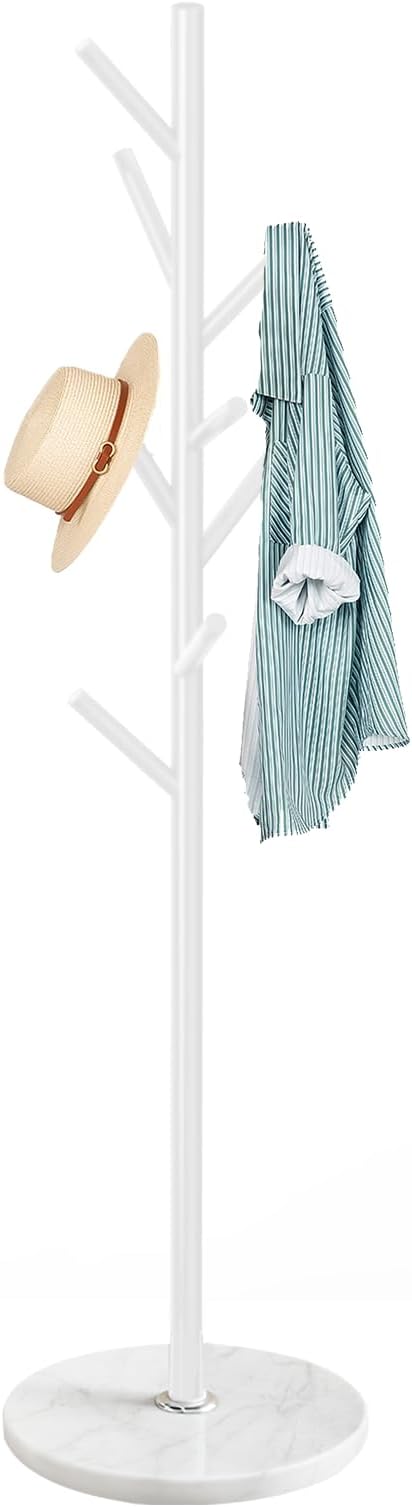 ZOZOE Metal Coat Rack Freestanding, Metal Coat Rack Stand with Natural Marble Base, Modern Coat Racks with 8 Hooks, White Coat Tree Hanger Stand for Jacket, Bag, Entryway, Office by ZOZOECoatRackfreestanding