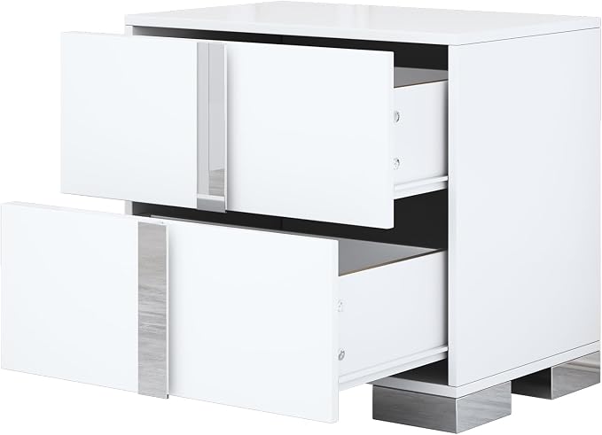 Mirrored Nightstand End Table, 23.3" W Silver Night Stand for Bedroom, Mirrored Bedside Table with Storage, Glass Mirror Nightstand (White) - Image 3