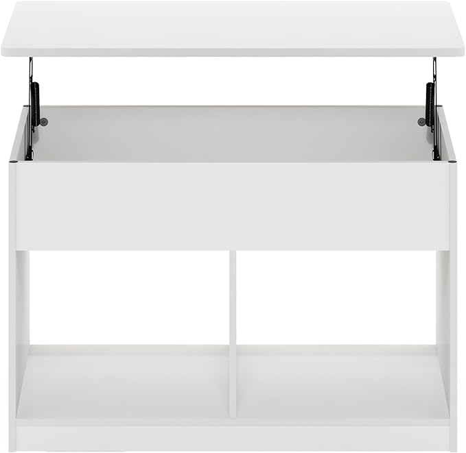 Furinno Jensen Living Room Lift Top Coffee Table with Hidden Compartment, Solid White