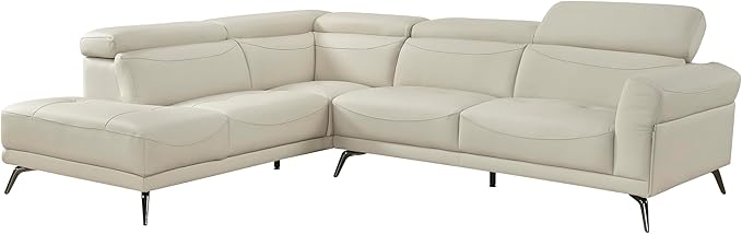 Lexicon L-Shaped Sectional Couch with Left Chaise, Top Grain Leather Match Sectional Sofa, Adjustable Headrests, Black Chrome Metal Legs, High-Density Cushions, Stitching, for Living Room, Beige