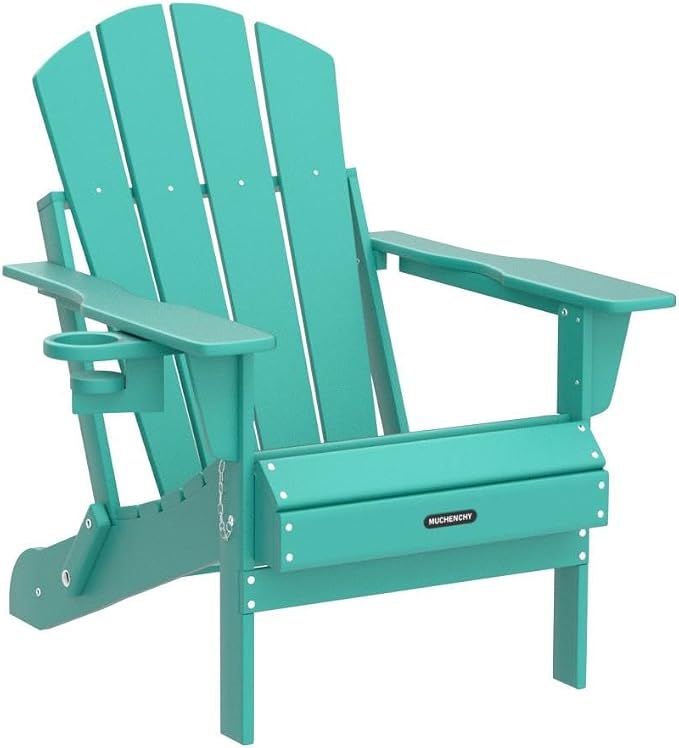 MUCHENGHY Folding Adirondack Chairs, Patio Chairs, Lawn Chairs, Outdoor Chair, Adirondack Chair Plastic, Fire Pit Chairs, Weather Resistant with Cup Holder for Deck, Backyard, Garden(Lake Blue) - Image 5