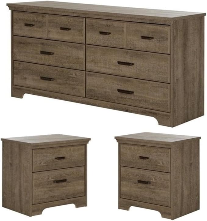 Home Square 3 Piece Modern Bedroom Furniture Set - 8 Drawer Bedroom Dresser/Small Nightstand with Drawers - Set of 2 / Distressed Grey Oak