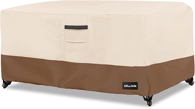 ANartcle Patio Coffee Table Cover, 600D Waterproof Heavy Duty Rectangular Outdoor Table Cover,Patio Furniture Covers,48 x 28 x 16 inch,Beige&Brown. by PatioFurnitureCovers