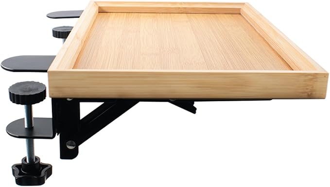 SnowTing Foldable Bedside Shelf, Metal Clip-On Mount and Bamboo Tray for Top Bunk, Side Bed Organizer Simple Nightstand for Home College Dorm Bunk Bed Table Shelf by SnowTing