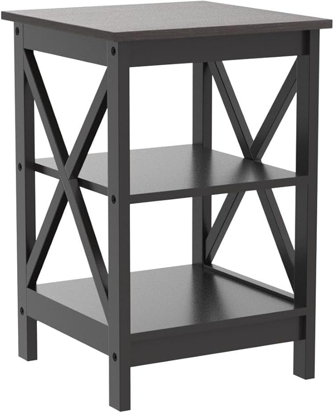 Sophia & William Farmhouse End Table Set of 2 with Storage Shelves, 3-Tier Sofa Side Table Nightstand Bedside Table for Living Room Bedroom Office, Expresso
