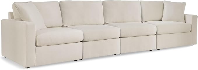 Signature Design by Ashley Modmax Coastal Modular Stain Resistant 4-Piece Sofa with Reversible Cushions and 2 Accent Pillows, Beige