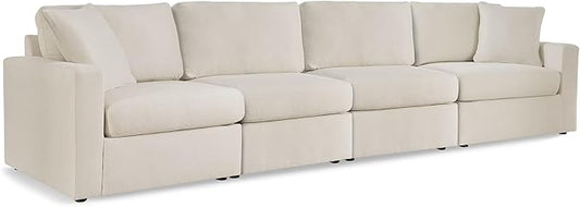 Signature Design by Ashley Modmax Coastal Modular Stain Resistant 4-Piece Sofa with Reversible Cushions and 2 Accent Pillows, Beige