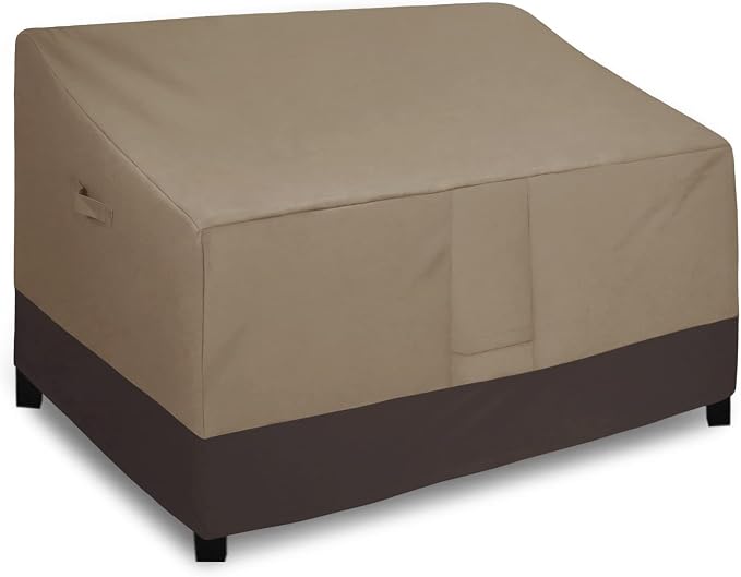 Easy-Going Waterproof Outdoor Loveseat Protect, Heavy Duty 2-Seater Patio Couch Windproof Furniture Cover with Air Vent (58Wx32.5Dx31H inch, Camel/Dark Brown) by Easy-Going