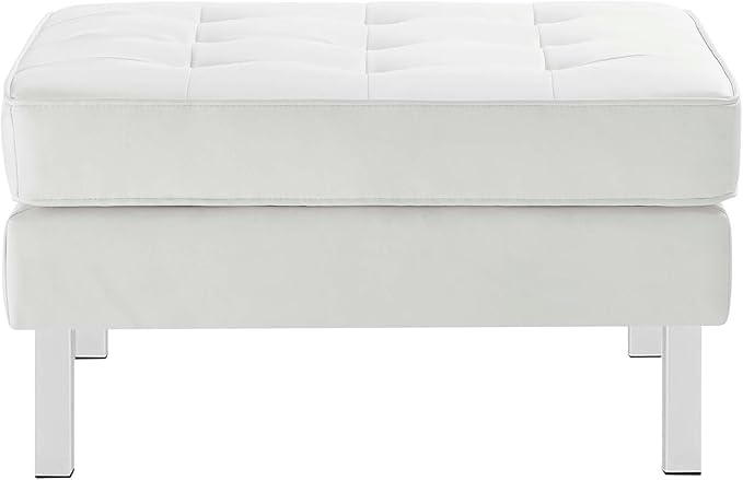 Modway Loft Tufted Button Faux Leather Upholstered Square Ottoman in Silver White