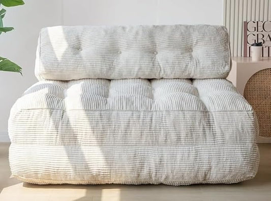Folding Sofa Bed with Back Support, Convertible Sleeper Chair with Pilow Foldable Matress, Portable Fold Out Chair Bed Comfy Floor Sofa Lounge for Living Room Bedroom, Beige, Double
