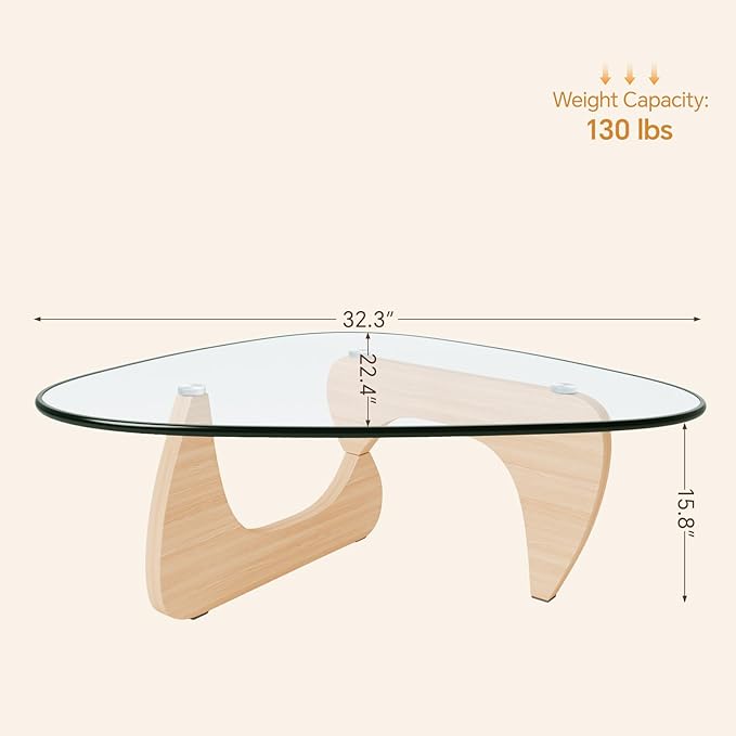 Coffee Tables Glass Small Farmhouse Coffee Table Mid-Century Modern Wood Center Table for Living Room, Original Transparent, 32 Inch