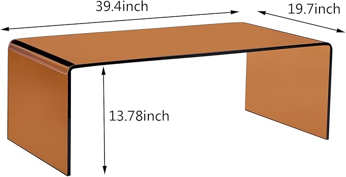 Glass Coffee Table, Modern Amber Coffee Tables for Living Room, Small Rectangle Tempered Glass Waterfall Sofa End Table, 39.4" x 19.7" x 13.78“