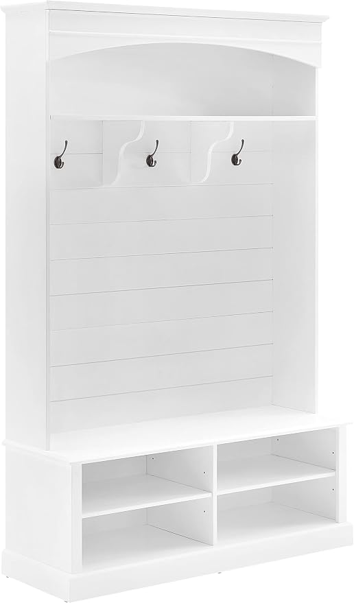 Crosley Furniture Bartlett Hall Tree with Shoe Rack Bench and Coat Hooks for Hanging, White by CrosleyFurniture