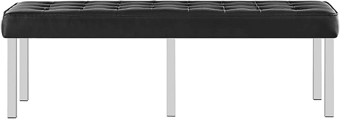 Modway Loft Tufted Button Faux Leather Upholstered Large Accent Bench in Silver Black
