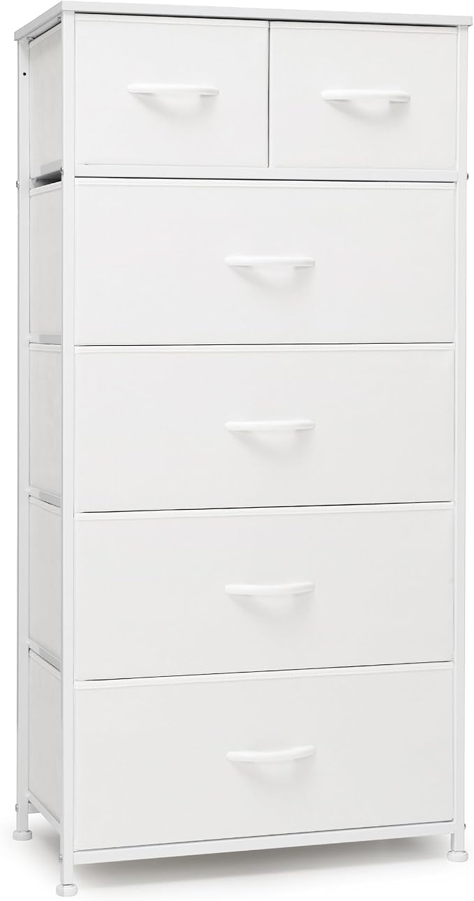 Crestlive Products Tall Dresser for Bedroom Vertical Skinny Dresser - Sturdy Steel Frame, Wood Top, Easy Pull Fabric Bins- Organizer Unit for Bedroom, Entryway, Closets - 6 Drawers (White) by CrestliveProducts