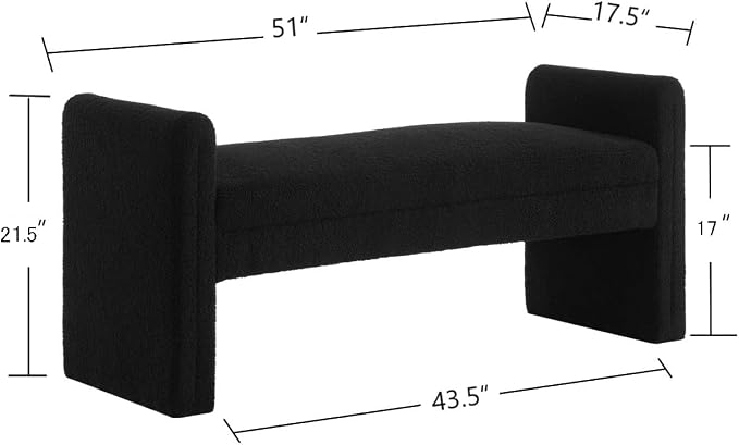 24KF Modern Upholstered Bed Bench Covered with Soft Boucle Teddy Fabric, Lovely Entryway Bench Ottoman with Armrest,5062-Dark Green - Image 2