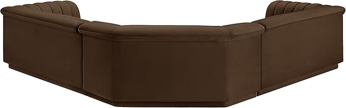 Meridian Furniture 194Brown-Sectional Cascade Collection Modern | Contemporary Modular Sectional with Soft Brown Velvet Fabric, Deep Channel Tufting, Curved Arms, 148" W x 80" D x 28" H, Brown