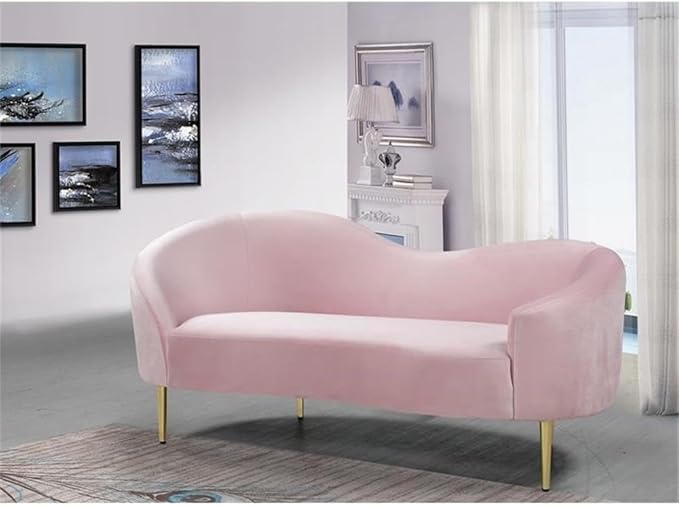 Meridian Furniture Ritz Collection Modern | Contemporary Velvet Upholstered Loveseat with Sturdy Metal Legs in Rich Gold Finish, Pink, 67" W x 31.75" D x 30.5" H