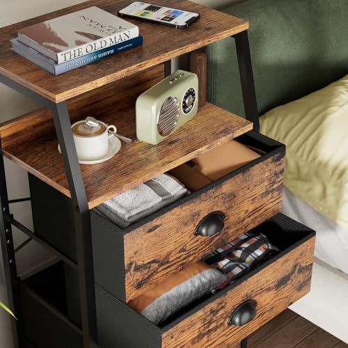 Furnulem Night Stand, Tall 4 Drawers Dresser for Bedroom, Hallway, Nursery, Closet Organizer, Nightstand Bedside Table Furniture, Vertical Storage Tower Fabric, Sturdy Steel Frame, Wood Top - Image 5