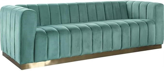 Meridian Furniture 603Mint-S Marlon Collection Modern | Contemporary Velvet Upholstered Sofa with Deep Channel Tufting, Stainless Steel Base in a Brushed Gold Finish, Mint, 86.5" W x 34" D x 28" H