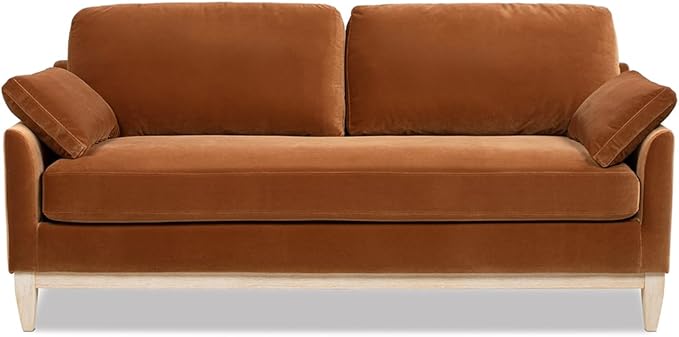 Jennifer Taylor Home Pasadena 75.5" Modern Living Room Farmhouse Performance Velvet Compact Sofa/Couch in Burnt Orange