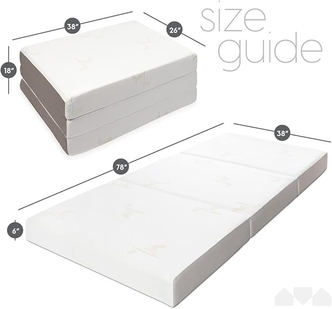 Milliard Trifold Mattress, Twin XL Size, 6 inch, Portable Foldable Mattress with Memory Foam & Washable Cover, Tri-Folding Floor Bed, Camping, Fold Up Guest Bed, RV Travel, Sleepovers, 78" x 38"