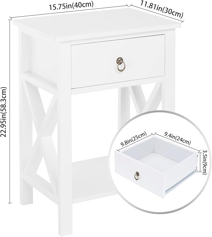Bonnlo White Nightstand Set of 2, Night Stand Set of 2 with Drawer, Farmhouse Nightstand, End Table/Bed Side/White Side Table for Small Spaces, Kids Room, Bedroom - Image 3
