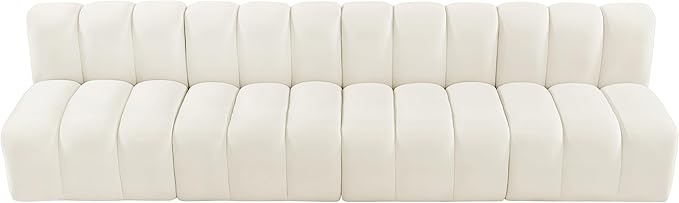 Meridian Furniture 103Cream-S4E Arc Collection Modern | Contemporary Modular Sofa with Soft Cream Velvet, Deep Channel Tufting, Modular Design, 119 W x 31 D x 30 H, Cream