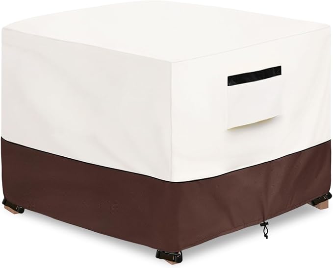 Patio Ottoman Cover,22W x 22D x 18H inch,Waterproof Square Patio Small Side Table Cover,Suitable for 3-Piece Outdoor Wicker Patio Bistro Set Side Table(Beige) by Aacabo