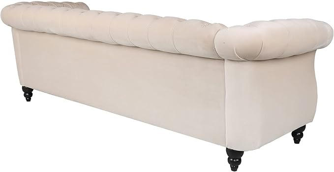 LEVNARY Velvet Chesterfield Sofa, Classic Tufted Upholstered Couch, Modern 3 Seater Couch Long Settee Furniture with Tufted Back for Living Room Office (Beige)