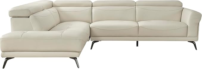 Lexicon L-Shaped Sectional Couch with Left Chaise, Top Grain Leather Match Sectional Sofa, Adjustable Headrests, Black Chrome Metal Legs, High-Density Cushions, Stitching, for Living Room, Beige