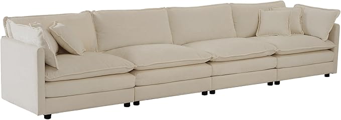 ERYE 146.5" Oversized Modular Sectional Cushion Modern Deep Seat Sleeper Sofa & Couch W/Pillows, Living Room DIY Free Combination 4 Seaters Comfy Upholstered Furniture for Home Apartment Office, Beige