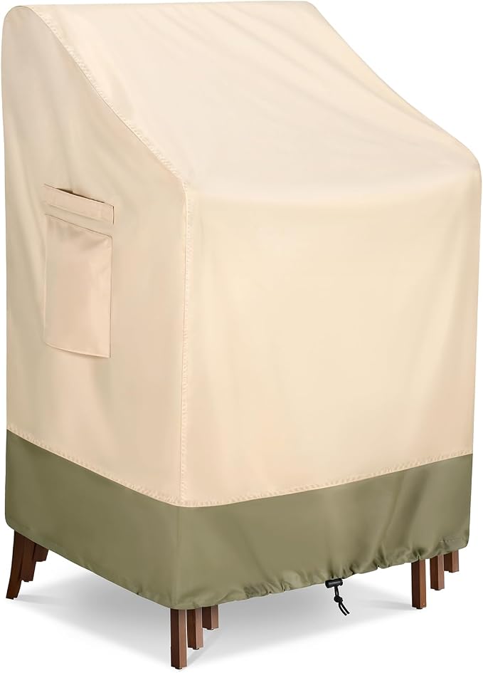 COSFLY Stackable Patio Chairs Covers Waterproof, Outdoor Furniture Covers Heavy Duty for 4-6 Stacking Chairs 1Pack - Fits up to 28w x 36D x 47H inches (Beige) by COSFLYFurnitureSetCovers