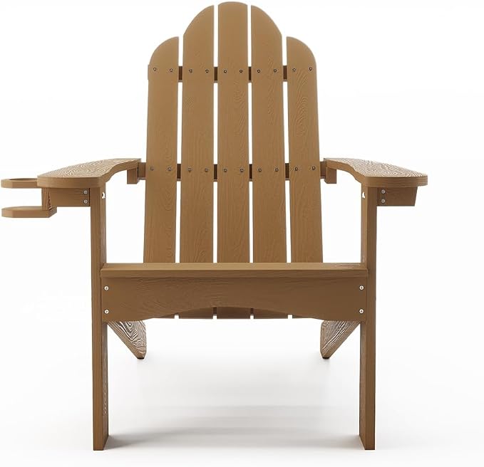 LUE BONA HDPS Adirondack Chairs Set of 2, Long-Lasting All-Season Outdoor Patio Chairs, Hidden Cup Holder, 350 LBS, Brown - Image 7