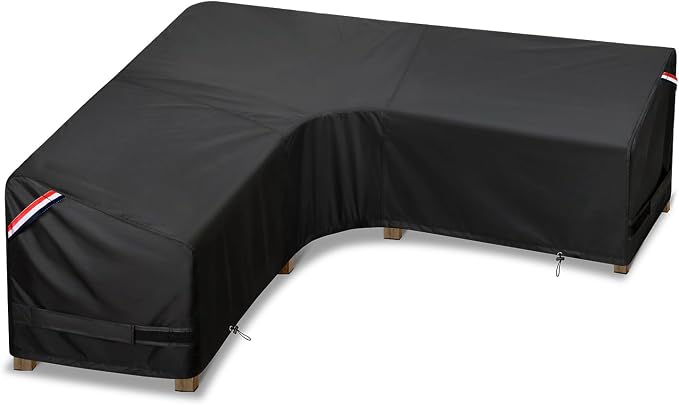 KylinLucky Large V-Shaped Patio Sectional Sofa Cover 100"x100", Heavy Duty Waterproof Outdoor Couch Cover with Air Vents, Fits Most Corner Sectionals, Black by KylinLuckyOutdoorFurnitureCovers