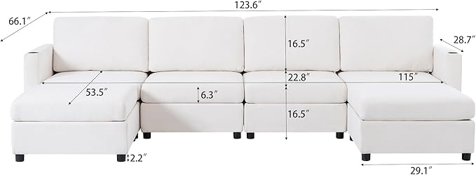 ERYE Oversized Chenille Upholstered Modular Storage Sectional Sofa Couch W/2 Movable Ottomans & Cupholders, U-Shaped Free Combined Sofa Couch Convertible Sleeper Sofabed for Living Room Apartment
