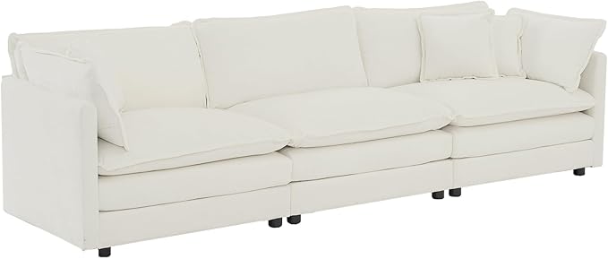KEIKI Combination Sofa, Upholstered 3 Seater Couch, Oversized Sectional Sofa with Reversible Ottoman for Living Room Bedroom Office, White