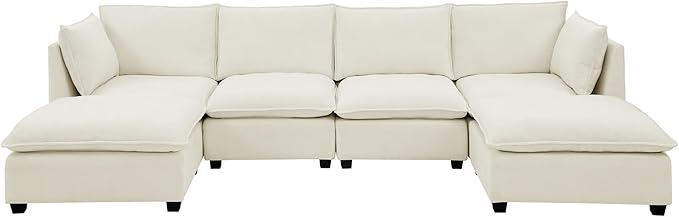 Flexible Combination Convertible Modular Sectional Sofa,140" Oversized U Shaped Cloud Couches with 2 Movable Ottomans,6-Seat Chenille Combination Sofa Set for Living Room | Layer Cushions