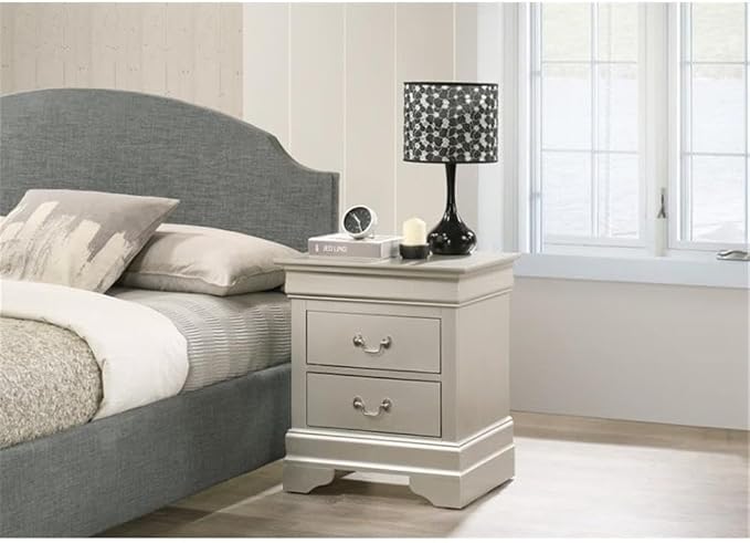 Glory Furniture Louis Phillipe 2 Drawer Nightstand in Silver Champagne - Image 2