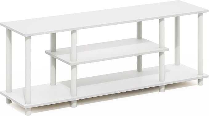 Furinno Turn-N-Tube TV Stand, 3-Tier Open Frame Rectangular Entertainment Center with Storage Shelf, TV Console for TV up to 50 Inch, Toolless Assembly, for Living Room, Bedroom, White - Image 4