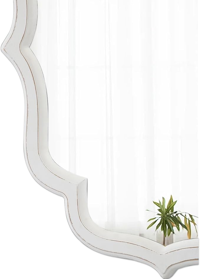 Vintage Oval Wall Mirror 22 X 30 Inch, Hanging Distressed White Scalloped Rustic Wood Wall Mirrors for Bathroom Bedroom Living Room, Farmhouse Entryway Mirror, Horizontal or Vertical - Image 6