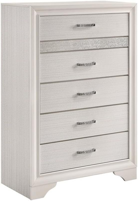 Stonecroft Furniture 5-Piece Wood Queen Storage Bedroom Set with Queen Size Bed / 2-Drawer Nightstand / 7-Drawer Dresser / 5-Drawer Chest / 36" x 46" Mirror in Pristine White Finish