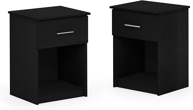 Furinno TIDUR Night Stand Set of 2, Modern Nightstand with Drawer and Open Shelf, End Table, Side Table, for Bedroom, Closet, Dorm, Dark Americano - Image 4