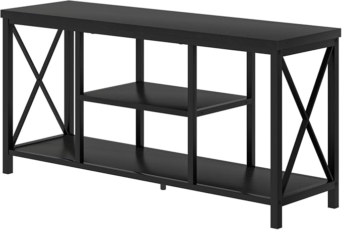 EXCEFUR Modern Entertainment Center for TVs up to 55 Inch, Wood TV Stands with Storage Shelves, Industrial Media TV Console Table for Bedroom Living Room, 47 Inch Black Oak - Image 9