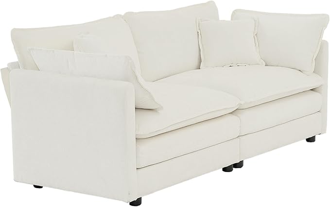KEIKI Loveseat Sofa, Upholstered 2 Seater Couch, Oversized Sectional Sofa with 4 Pillows for Living Room Bedroom Office, White