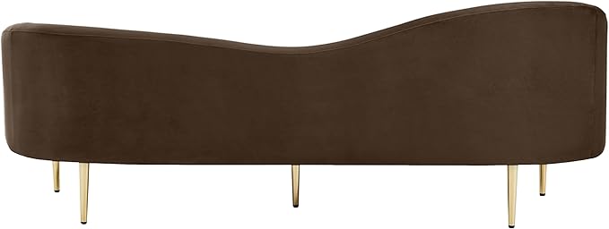 Meridian Furniture 659Brown-S Ritz Collection Modern | Contemporary Upholstered Sofa with Rich Brown Velvet, Gold Metal Legs, Curved Contemporary Design, 85.5" W x 31.75" D x 30.5" H, Brown