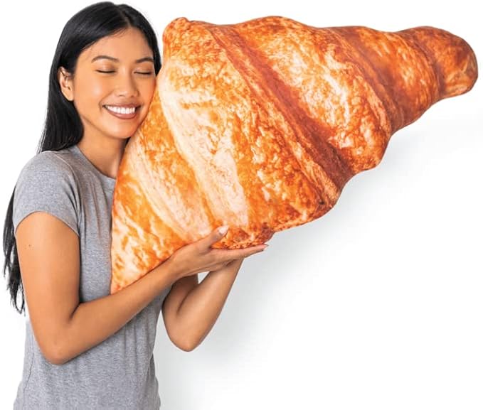 Much Comfort 33" 3D Flaky Croissant Throw Pillow - Made with Super Soft & Ultra Premium Fabric - Cute, Comfortable, Plush, Stuffed French Loaf Bread Toast Cushion for Home Decor - Funny Gift - Large