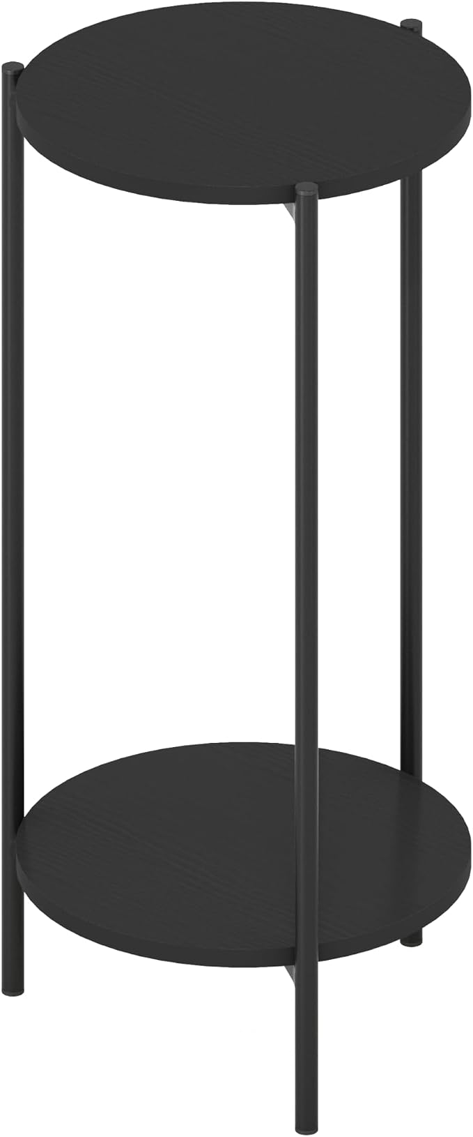 Furinno BESI Night Stand, 2-Tier Tall Round Nightstand with Metal Legs, Metal Frame Narrow End Table with Open Shelf, Side Table, Bedside Table, for Bedroom, Closet, Dorm, Americano - Image 6